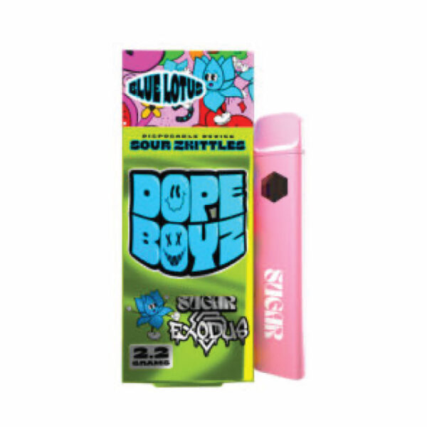exodus dope boyz blue lotus 2.2g disp vape 1ct – sour zkittles $30